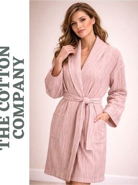 Turkish Cotton Robe Belted Pink Spa Bathrobe Medium